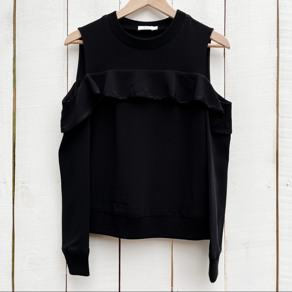 A.L.C. Lindsey Ruffle Cold Shoulder Top Black Women’s 0 - Picture 8 of 16